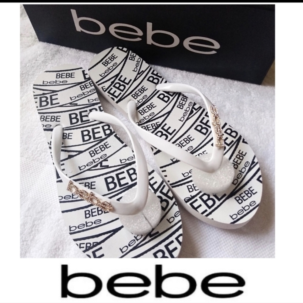 Nwt Bebe Logo Flip Flops Size 8